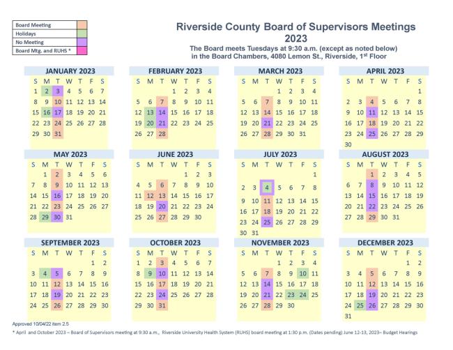 Board Calendar Riverside County Clerk of the Board