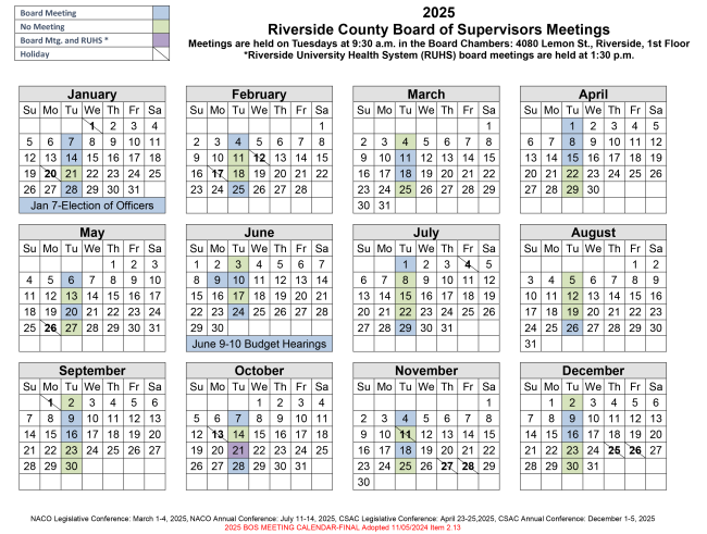 2025 Board Calendar
